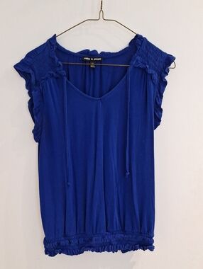 Cable & Gauge Royal Blue Ruffle Sleeve Tank